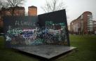 La obra ‘Momento espiritual’, de Jorge Oteiza, instalada en el parque de Yamaguchi y completamente deteriorada por las pintadas, en una imagen de 2016