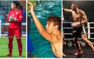 De izda. a dcha., la futbolista Julia Arrula, Mikel Usar Mac e Izan Ibiricu /