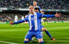 Kike García celebra su gol tras marcar en el Villamarín