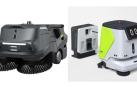 Las dos nuevas máquinas automatizadas de limpieza industrial presentadas por AUTOCAR: el PUDU MT1 (izda) y el PUDU CC1 (dcha)