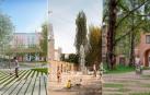 Detalle de las tres propuestas para la renovación de la plaza de Santa Ana en Pamplona