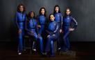 Fotografía tomada de una publicación en la cuenta oficial de Blue Origin en la red social X que muestra desde la izquierda a la presentadora Gayle King, la ingeniera Aisha Bowe, la prometida de Jeff Bezos Lauren Sánchez, la activista Amanda Nguyen, la cantante Katy Perry y la productora Kerianne Flynn, tripulantes de la misión NS-31 de Blue Origin