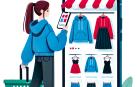 Ilustración de una joven vendiendo ropa