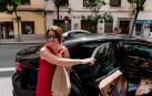 Leire Díez, este martes a su llegada a la sede del PSOE en Madrid