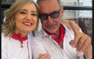 Cristina Ibarrola, secretaria general de UPN, con Carlos Herrera en la terraza de La Olla.
