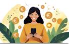 Ilustración de una mujer utilizando un teléfono móvil