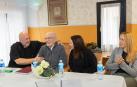 De izda. a dcha.: José Javier López Bailo (canónigo de la Catedral de Tudela); Santiago Marco Ariza; y las responsables del Archivo Diocesano de Tudela Mercedes Terrén Miramón y Mamen Hernández Charro