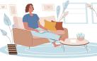 Ilustración de una mujer en el salón de su casa