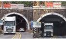 SERVINABAR YA NO ESTÁ La imagen de la izquierda se tomó el pasado 2 de agosto y la de la derecha, el 11 de noviembre. El cartel de Servinabar ya no figura en las obras del túnel /