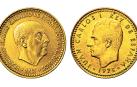 Monedas con las caras de Francisco Franco y el rey Juan Carlos I /