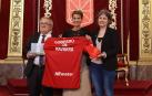 Luis Sabalza, María Chivite y Rebeca Esnaola, en la recepción del Gobierno en 2023 tras la final de Copa