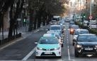 Protesta de las autoescuelas navarras realizada este lunes en Pamplona