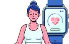 Una mujer medita con un pulsómetro registrando la actividad a su lado