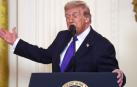 El presidente de Estados Unidos, Donald Trump, durante su intervención ante los medios este lunes en la Casa Blanca