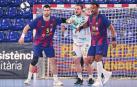Antonio Bazán, con el 3 en la camiseta azulgrana, en el duelo del pasado sábado que dio el título de campeón de  la Liga Asobal al Barça