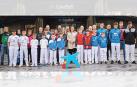 Los participantes del Campeonato Navarro de Interpueblos, en la sede de CaixaBank en Pamplona.