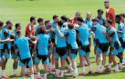 Buen ambiente en el entrenamiento previo al encuentro de hoy