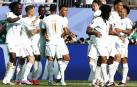 Los jugadores galos celebran el 1-0, obra de Mbappé