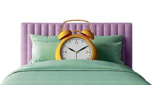 Ilustración de un reloj en un cama